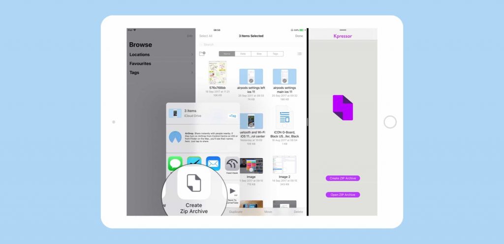 comprimere in Zip con l'app files con Kpressor
