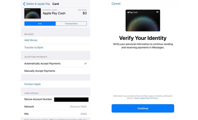 Apple Pay Cash impostazioni