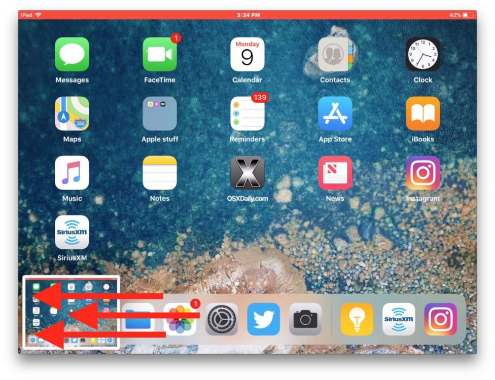 nascondere l'anteprima degli screenshot in iOS swipe