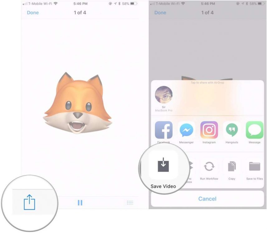 condividere gli Animoji sui social