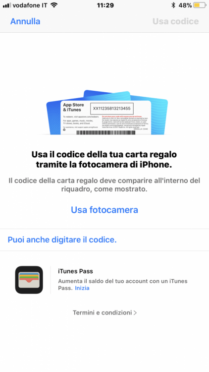 codice redime su iPhone fotocamera