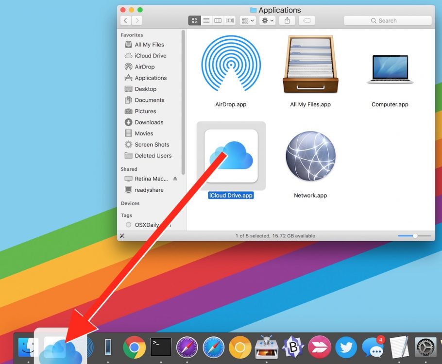 iCloud Drive nel dock spostamento