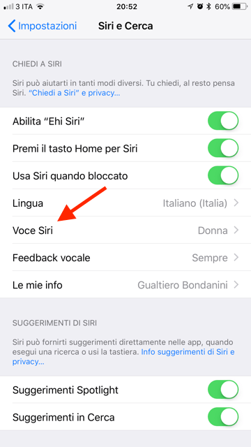 cambiare la voce a Siri 2