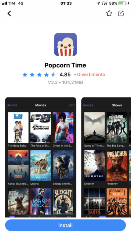 Netflix gratis su iPhone download Popcorn Time