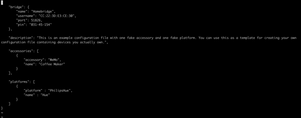 file di configurazione di Homebridge 2
