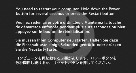 kernel panic confuso con uno schermo blu sul mac