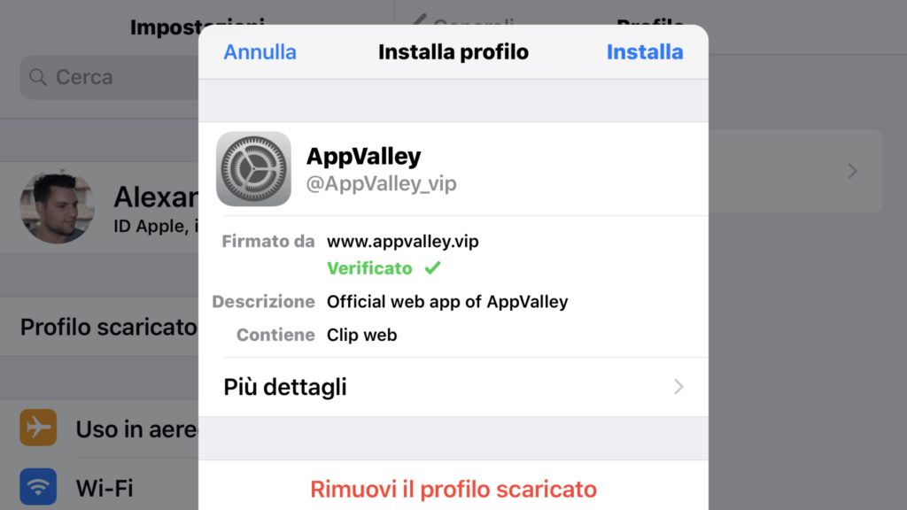 installare Appvalley su ios installa profilo