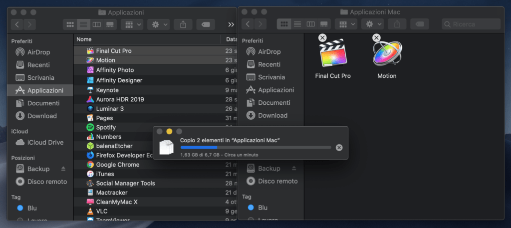 installare applicazioni del mac su HD copia file