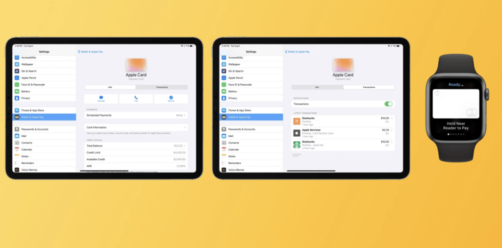 Come funziona Apple Card su Apple Watch e iPad.
