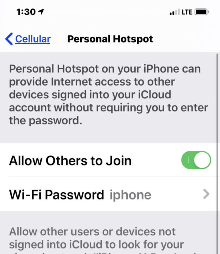 iPhone personal hotspot