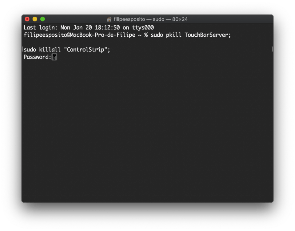 La TouchBar del Macbook non funziona terminale