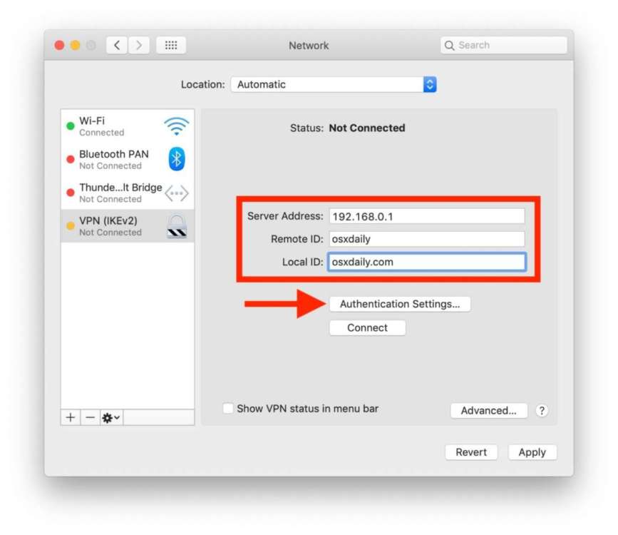 autenticazione VPN su Mac
