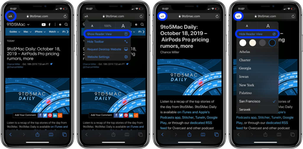 abilitare vista reader su safari