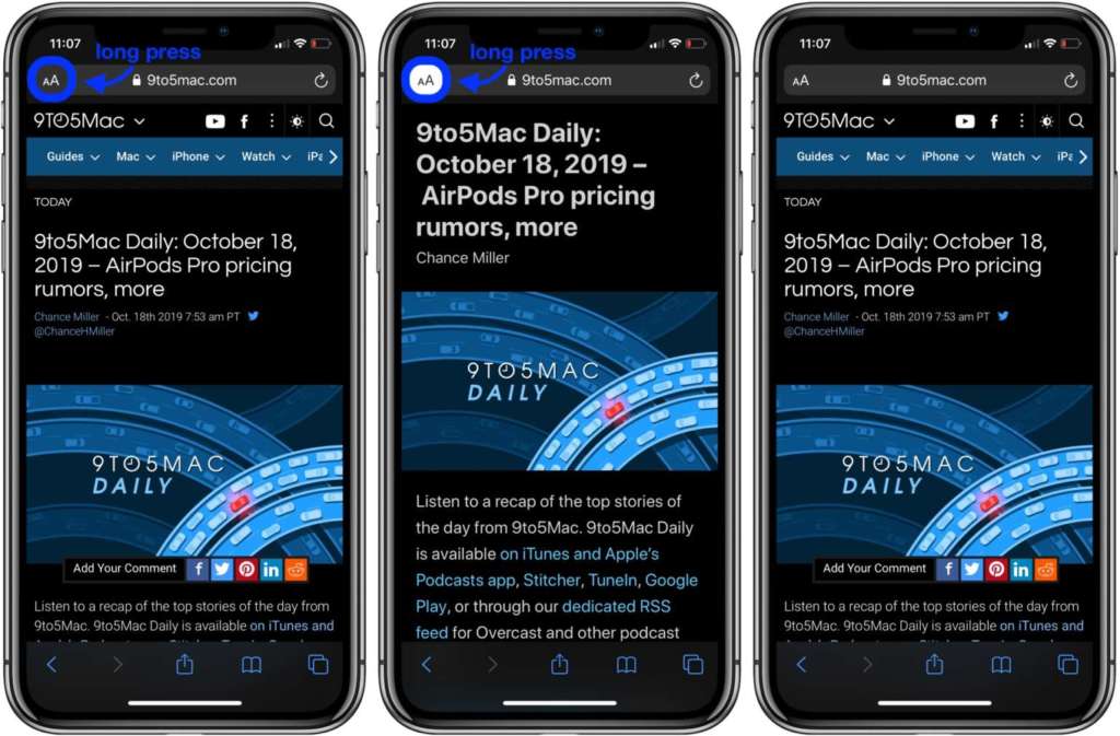 abilitare vista reader su safari