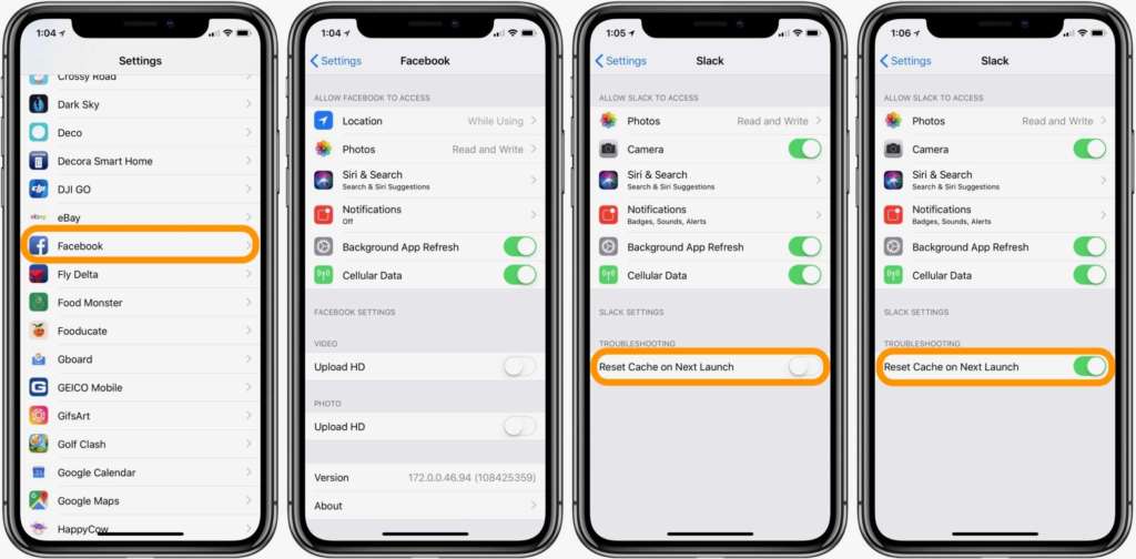 svuotare le cache su iPhone e iPad di app di terze parti