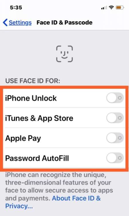 disabilitare il Face ID su iPhone o iPad 