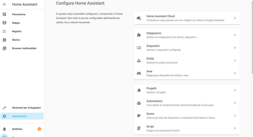 interfaccia di Home Assistant